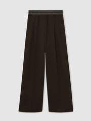 Reiss | Wide-Leg Contrast-Waistband Trousers in Chocolate Brown