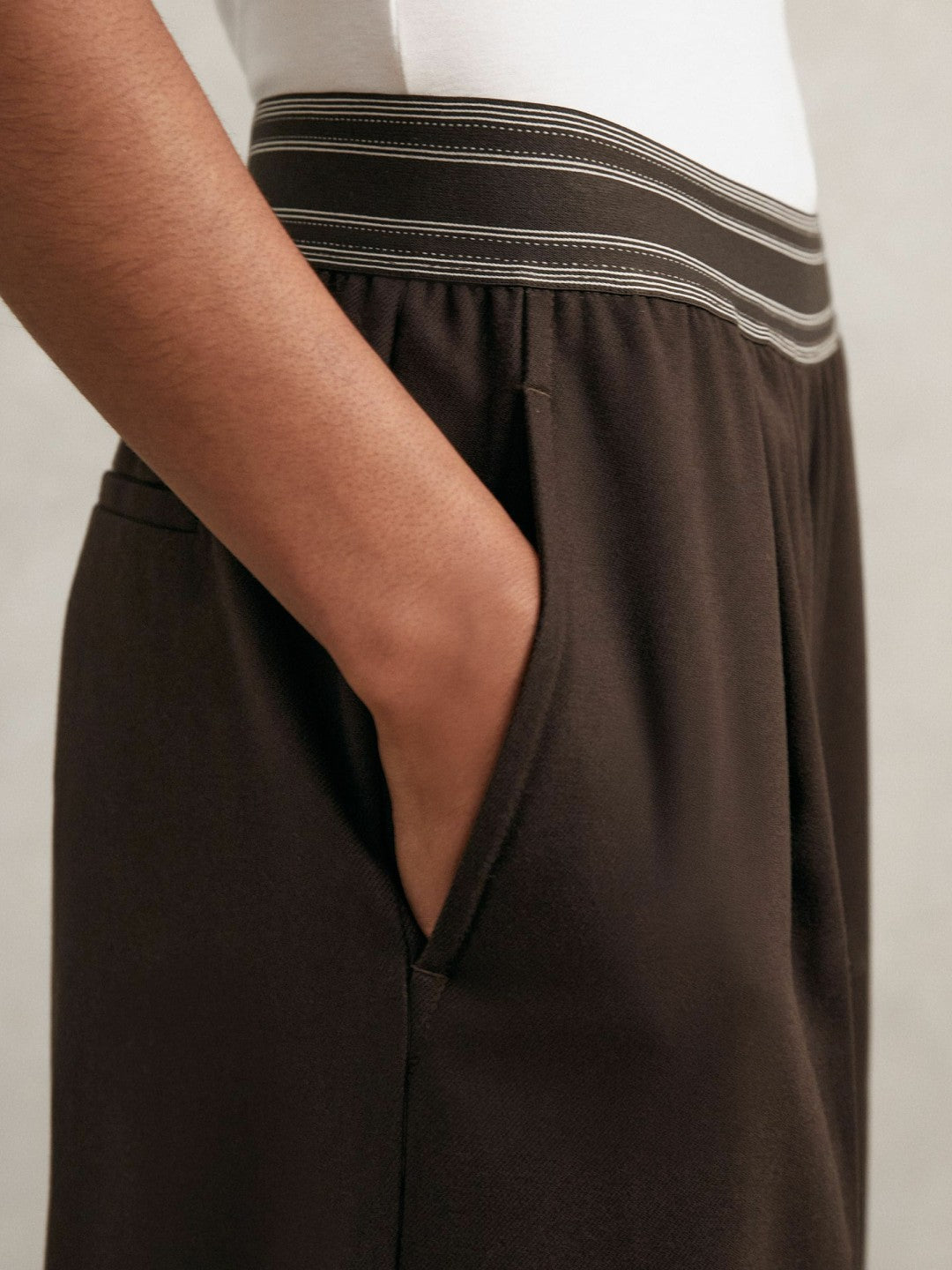 Reiss | Wide-Leg Contrast-Waistband Trousers in Chocolate Brown