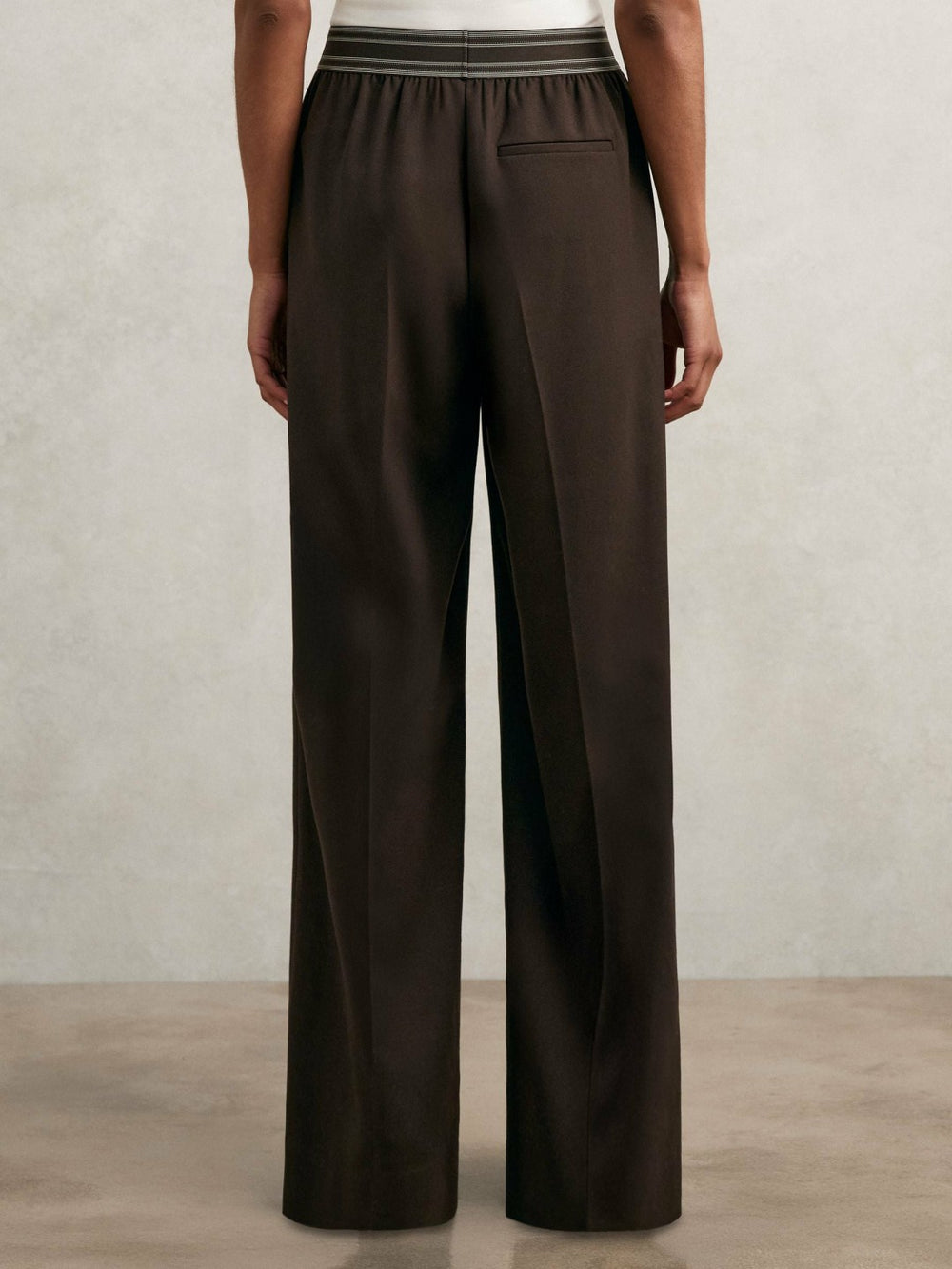 Reiss | Wide-Leg Contrast-Waistband Trousers in Chocolate Brown