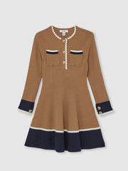 Reiss | 9-13 yrs Scallop-Trim Rib-Knit Dress in Camel