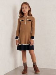 Reiss | 9-13 yrs Scallop-Trim Rib-Knit Dress in Camel
