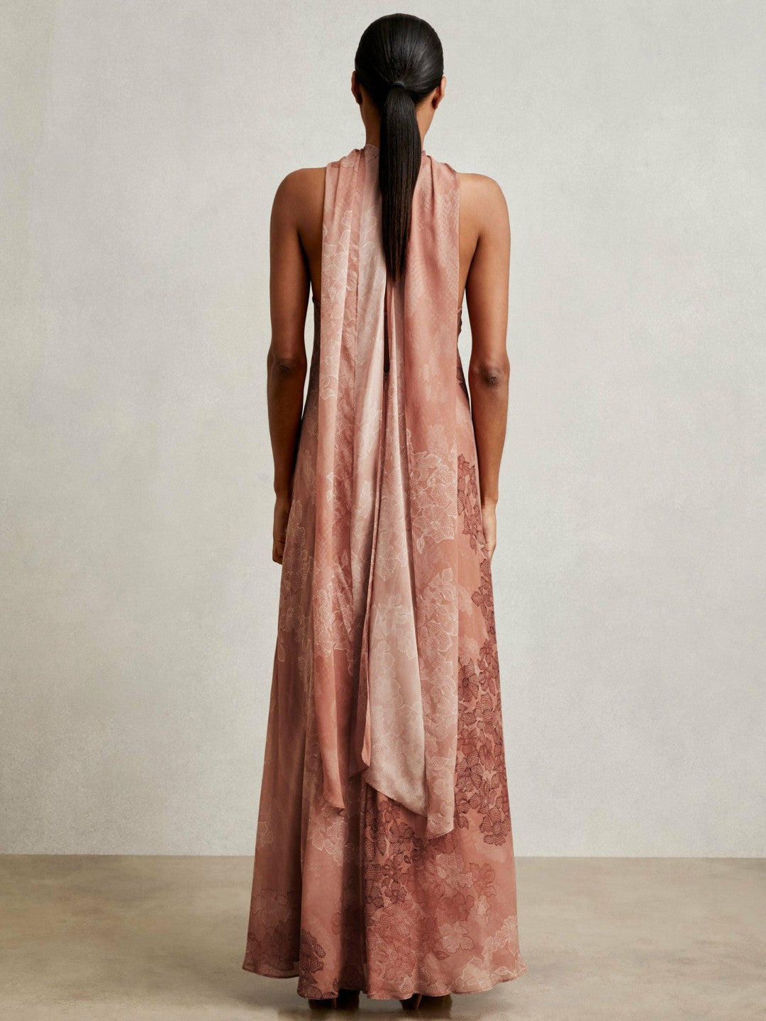 Reiss | Chiffon Floral Cape Maxi Dress in Pale Pink