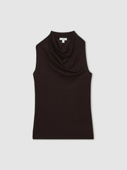 Reiss | Cotton-Blend Cowl-Neck Sleeveless Top in Plum Purple