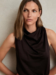 Reiss | Cotton-Blend Cowl-Neck Sleeveless Top in Plum Purple