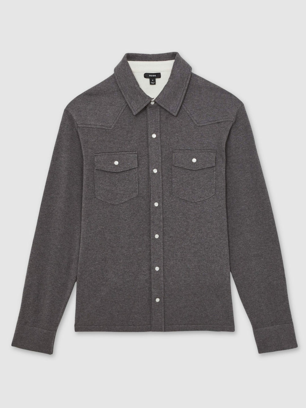 Reiss | Cotton-Cashmere Western Knitted Shirt in Charcoal Grey
