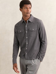 Reiss | Cotton-Cashmere Western Knitted Shirt in Charcoal Grey