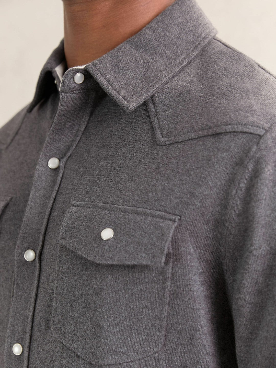 Reiss | Cotton-Cashmere Western Knitted Shirt in Charcoal Grey