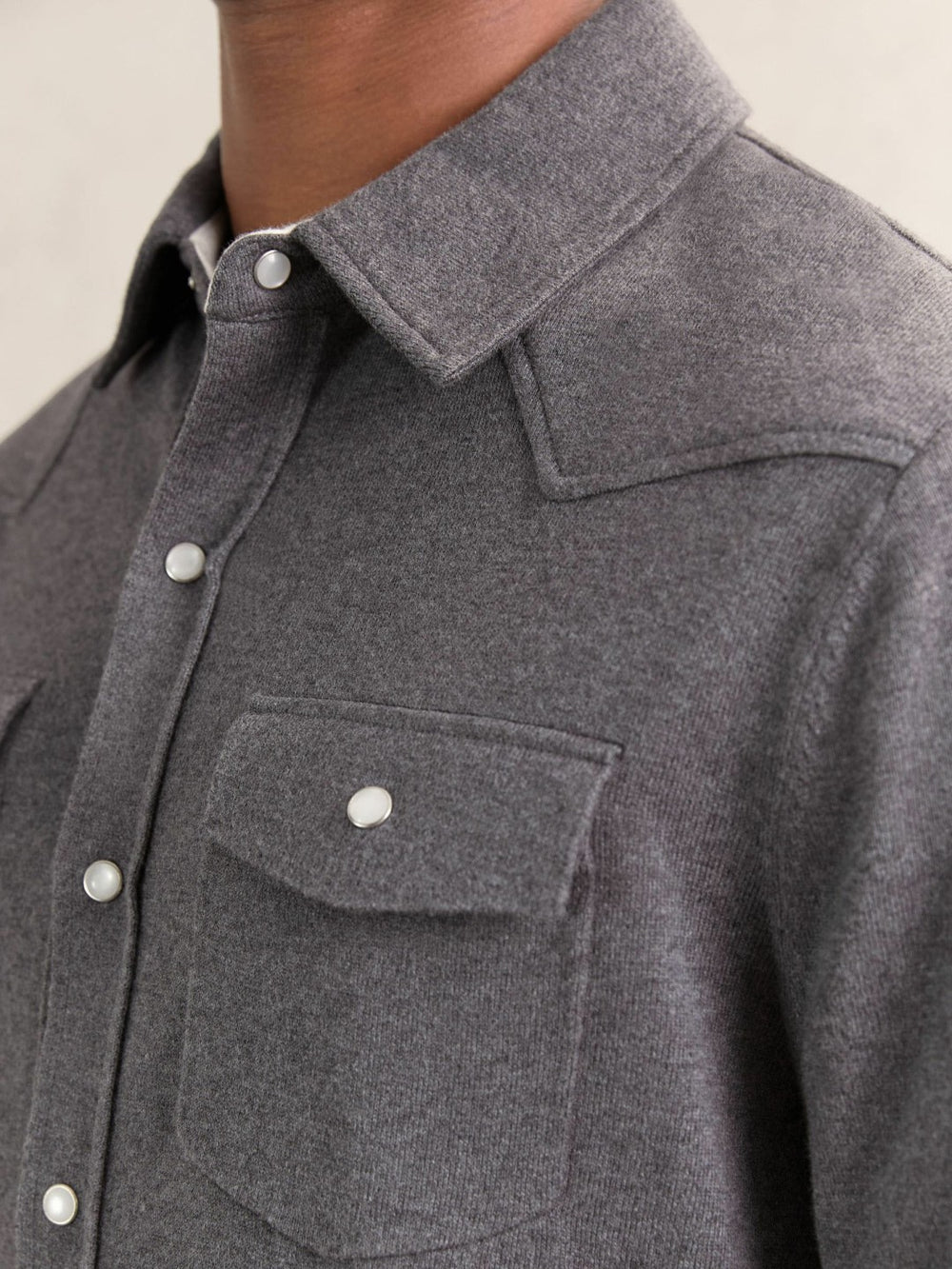 Reiss | Cotton-Cashmere Western Knitted Shirt in Charcoal Grey