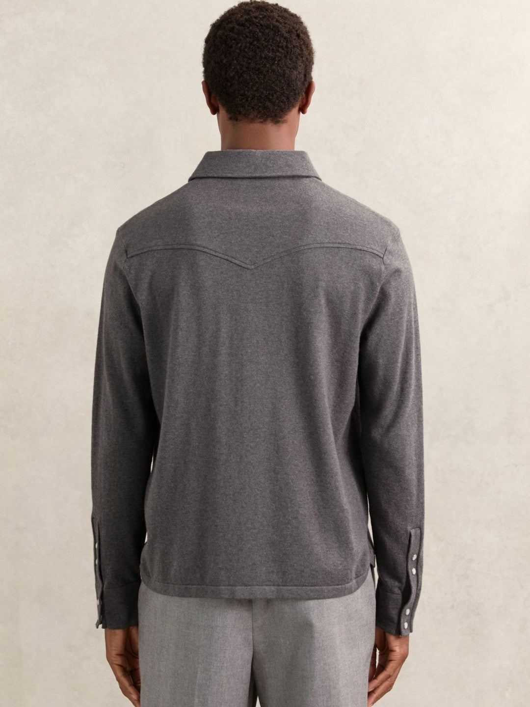 Reiss | Cotton-Cashmere Western Knitted Shirt in Charcoal Grey
