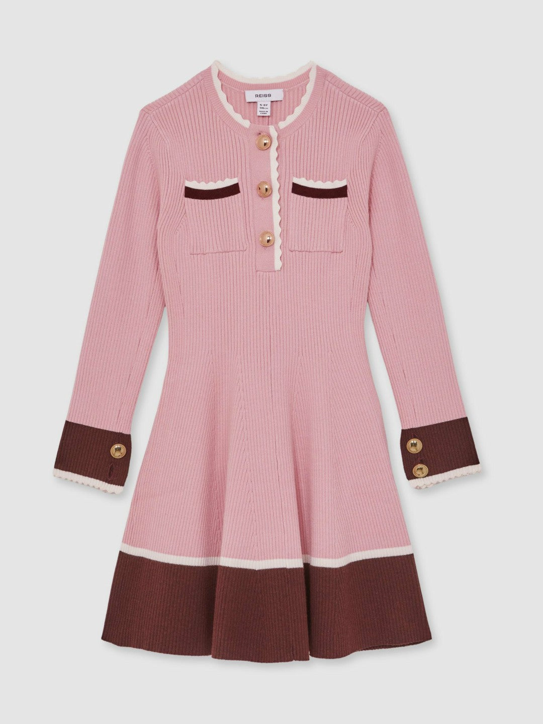 Reiss | 13-14 yrs Scallop-Trim Rib-Knit Dress in Pink