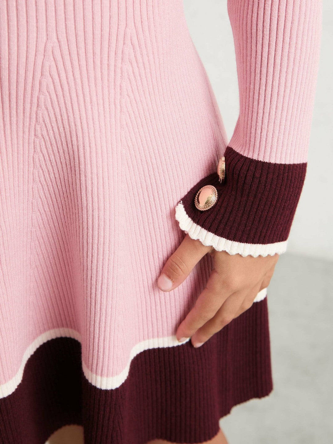 Reiss | 13-14 yrs Scallop-Trim Rib-Knit Dress in Pink