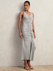Reiss | Stretch-Modal Ruched Jersey Dress in Grey