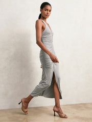 Reiss | Stretch-Modal Ruched Jersey Dress in Grey