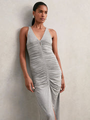 Reiss | Stretch-Modal Ruched Jersey Dress in Grey