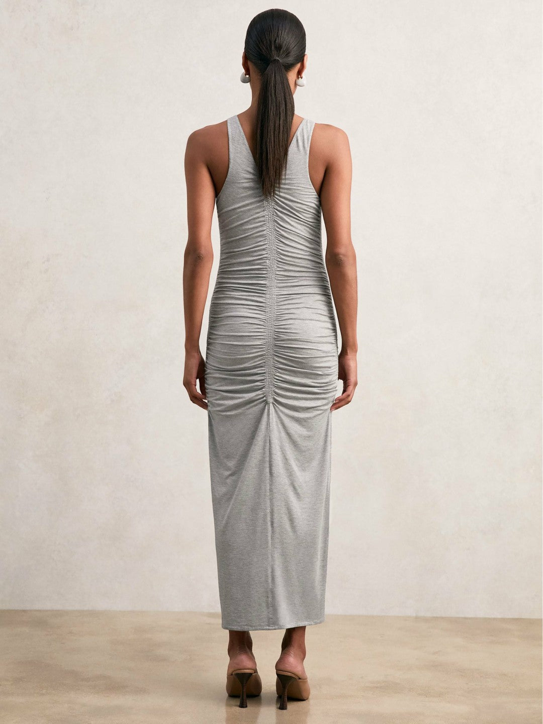 Reiss | Stretch-Modal Ruched Jersey Dress in Grey