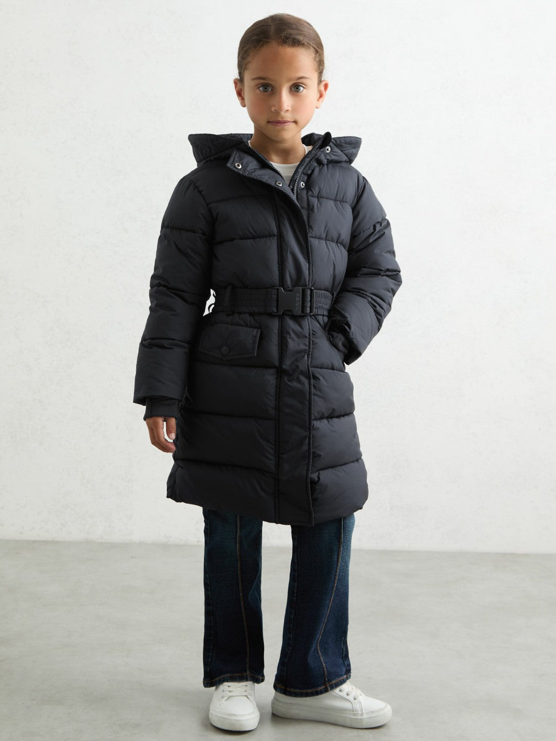 Reiss | Longline Hooded Puffer Coat in Navy