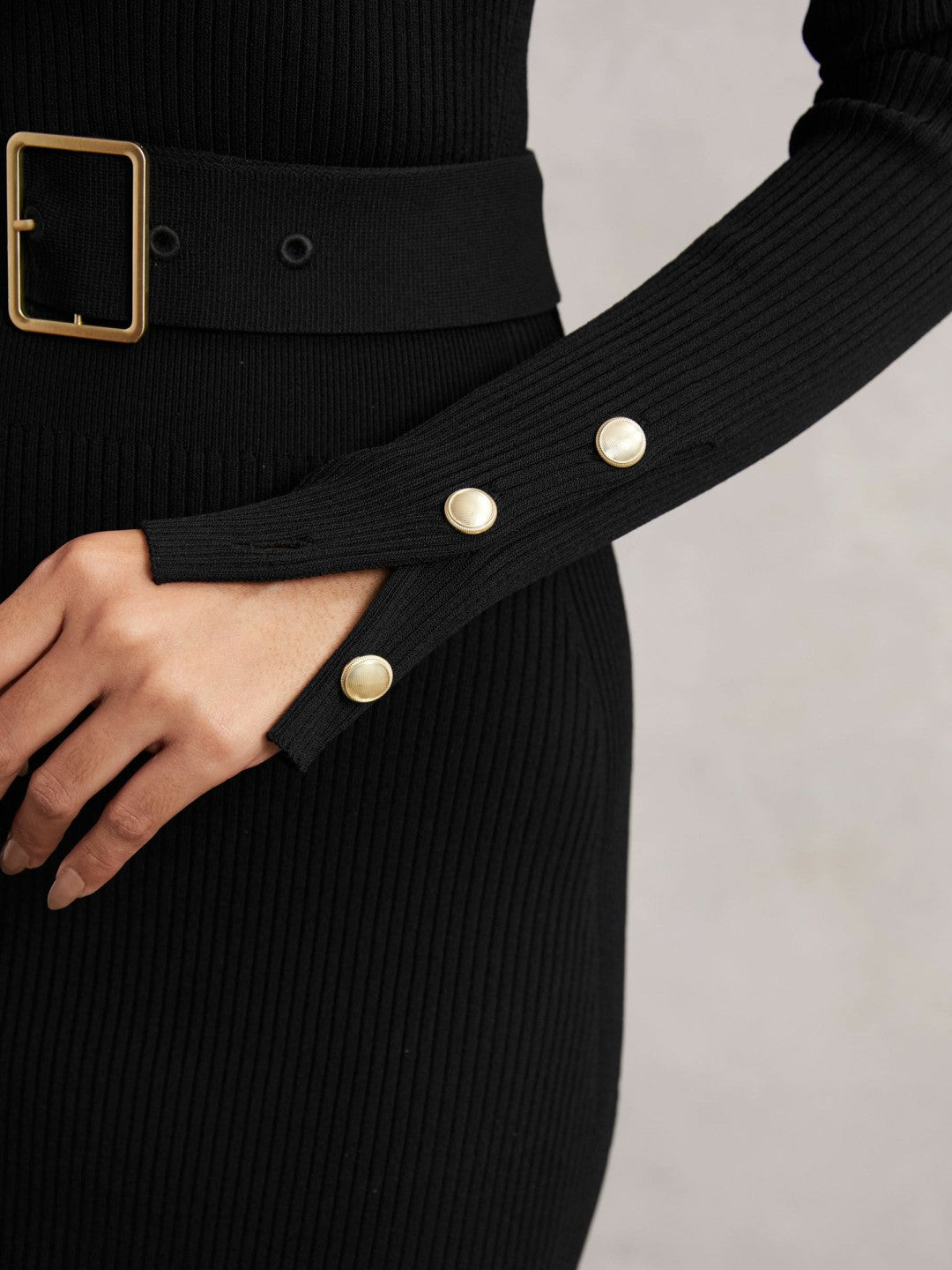 Reiss | Buttoned Rib-Knit Midi Dress in Black