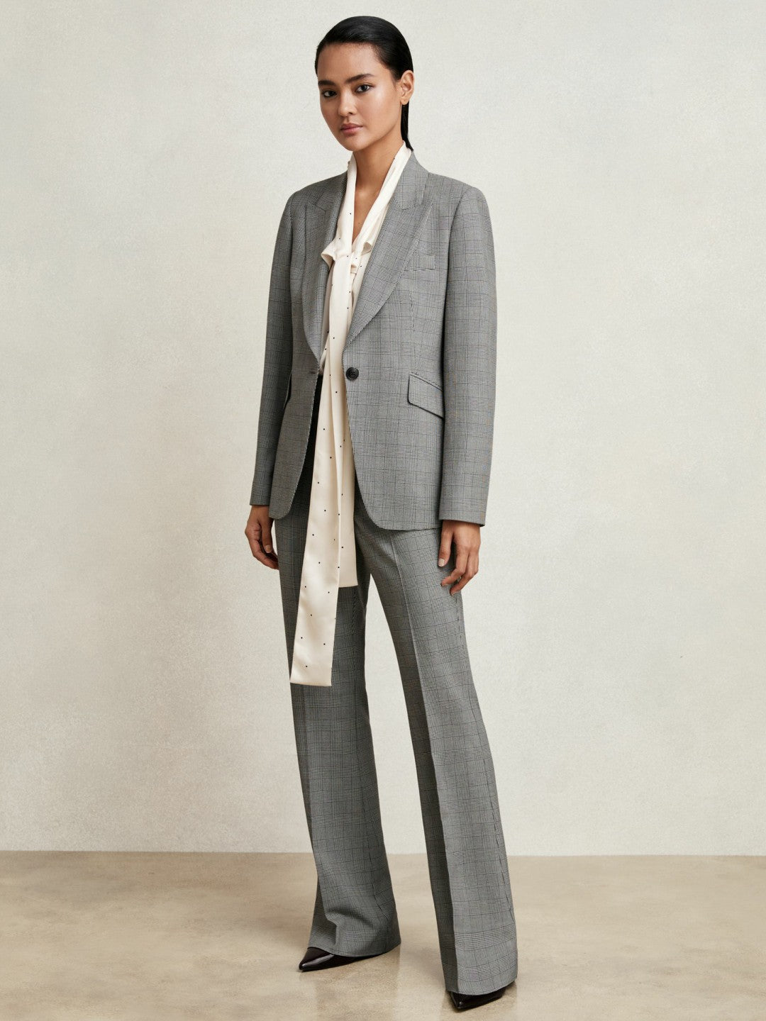 Reiss | Petite Check Flared Suit Trousers in Grey