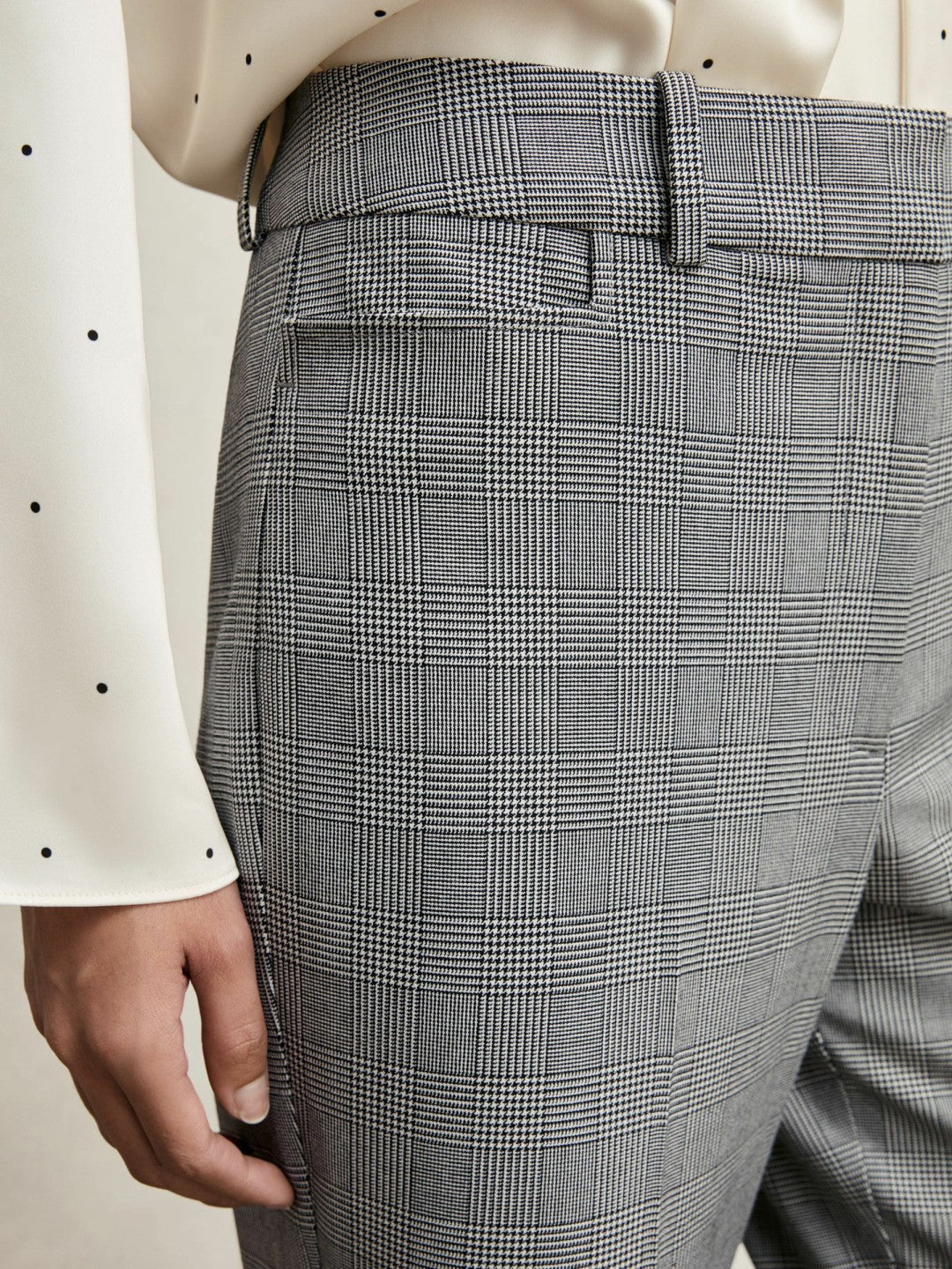 Reiss | Petite Check Flared Suit Trousers in Grey