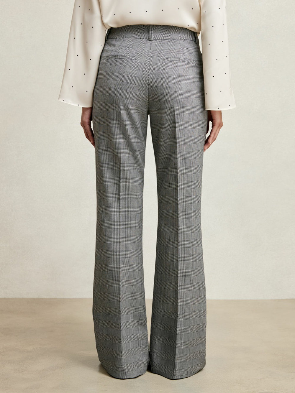 Reiss | Petite Check Flared Suit Trousers in Grey