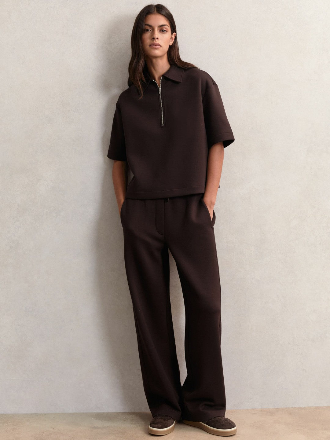 Reiss | Short-Sleeve Half-Zip Sweatshirt in Plum Purple