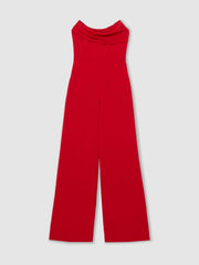 Reiss | Structured Strapless Wide-Leg Jumpsuit in Red