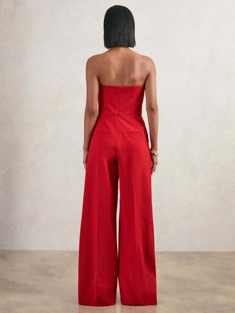Reiss | Structured Strapless Wide-Leg Jumpsuit in Red