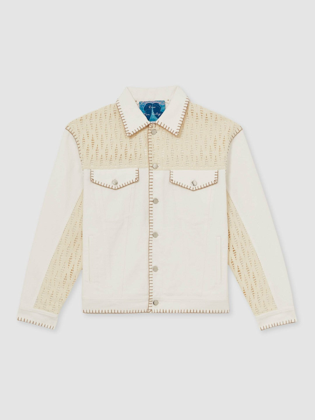 Reiss | | Tom Daley Crochet Denim Jacket in Off White