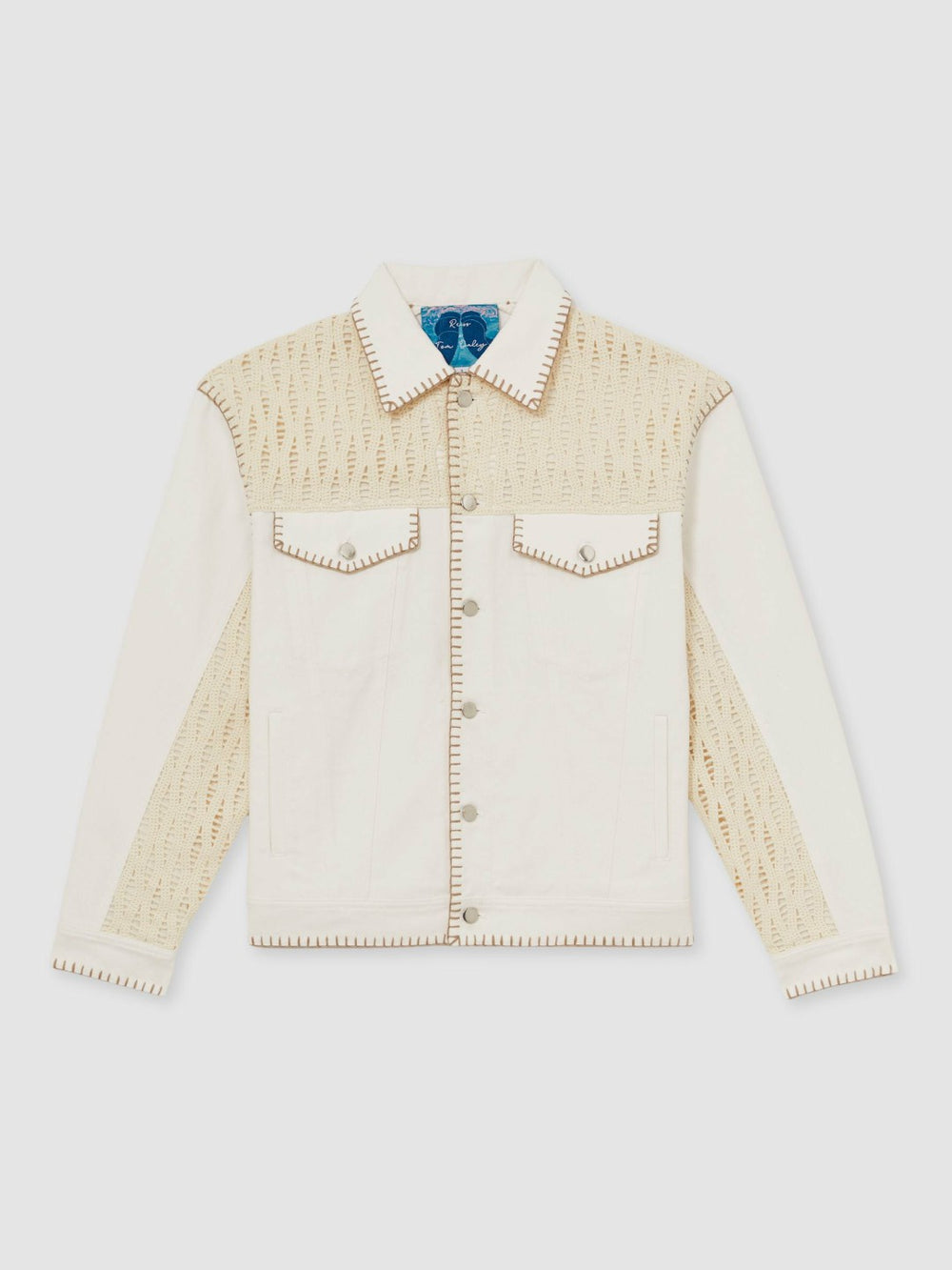 Reiss | | Tom Daley Crochet Denim Jacket in Off White