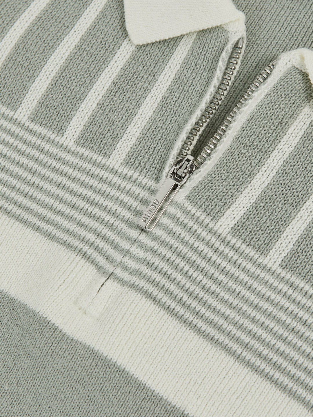 Reiss | 3-9 yrs Cotton Stripe Knit Half-Zip Polo Shirt in Sage Green/Off White