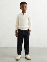 Reiss | 9-13 yrs Wool Waffle-Knit Half-Zip Polo Shirt in Off White