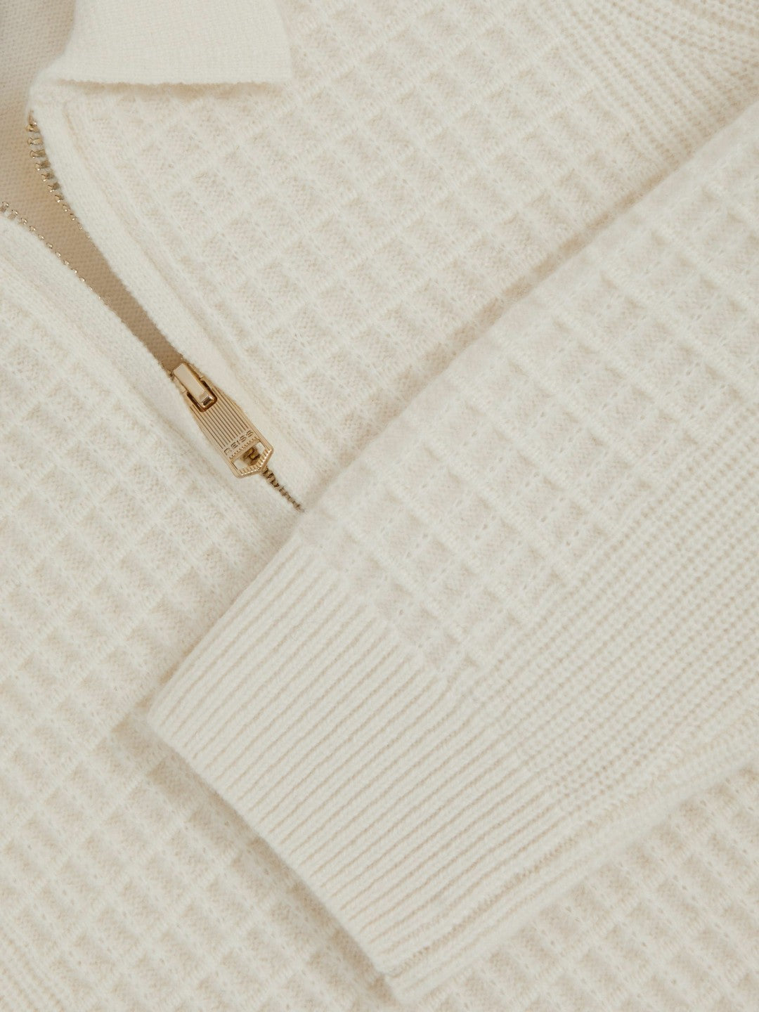 Reiss | 9-13 yrs Wool Waffle-Knit Half-Zip Polo Shirt in Off White