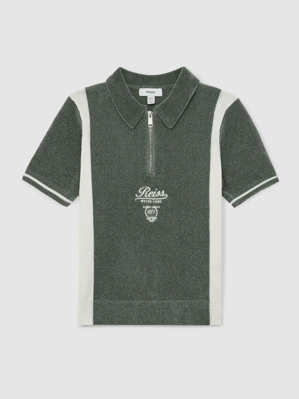 Reiss | 3-9 yrs Chenille Tipped Motor Cars Polo Shirt in Dark Sage Green/White