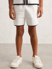 Reiss | 3-9 yrs Tipped Knit Stitch-Detail Shorts in White/Navy