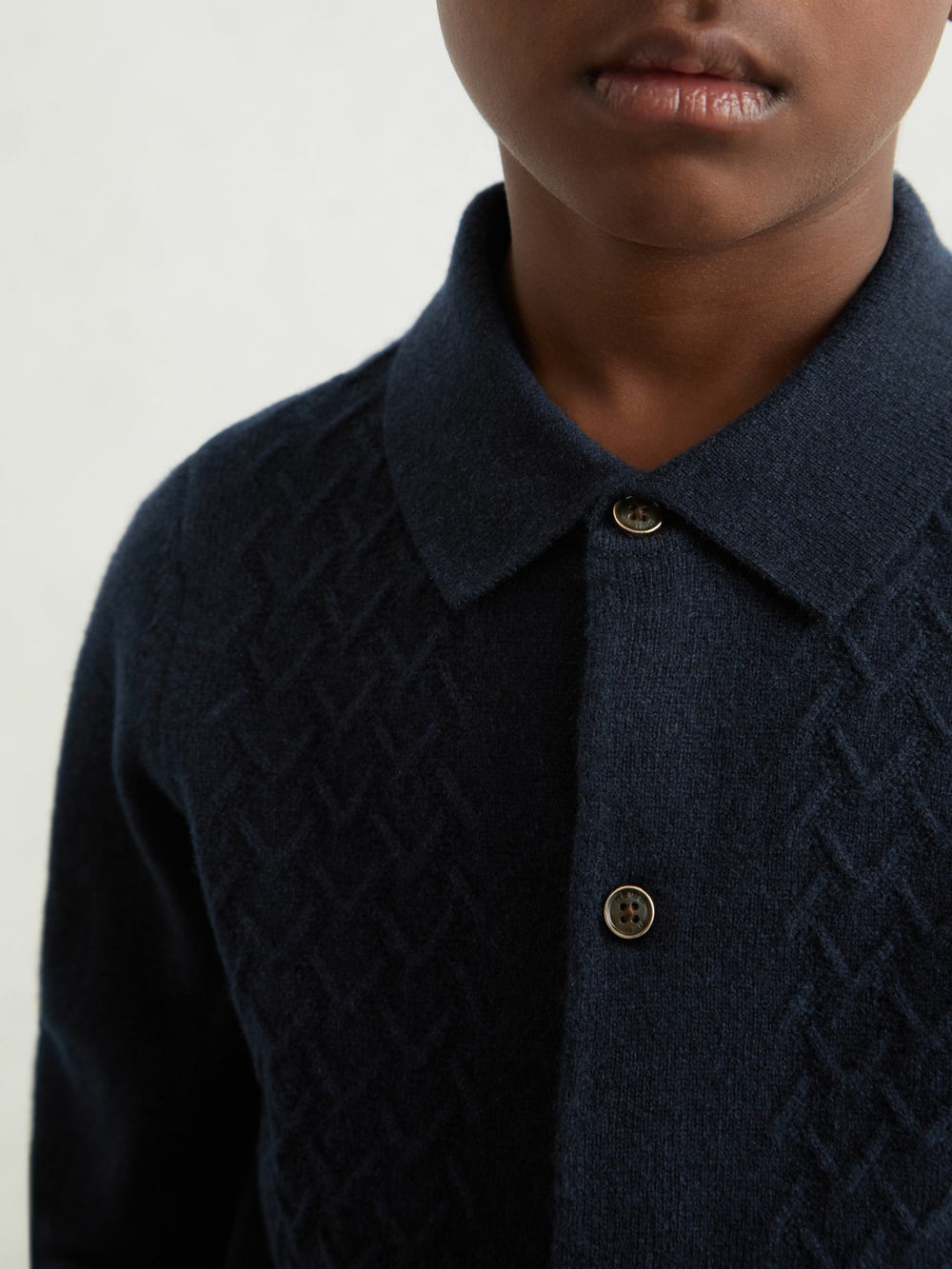 Reiss | 3-9 yrs Wool V-Stitch Button-Through Cardigan in Navy Blue