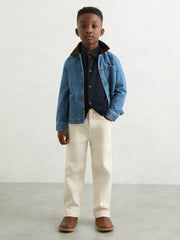Reiss | 3-9 yrs Wool V-Stitch Button-Through Cardigan in Navy Blue