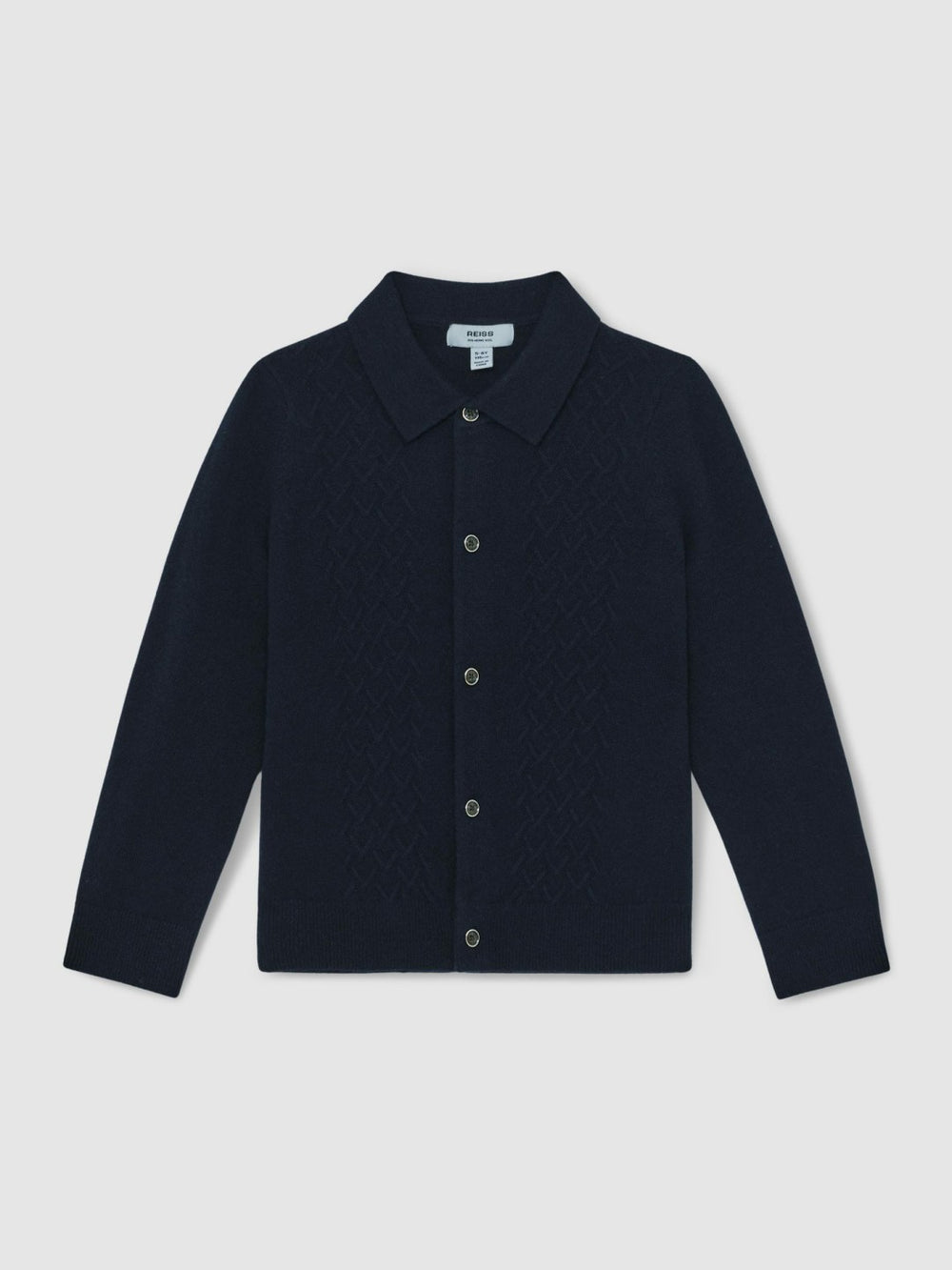 Reiss | 9-13 yrs Wool V-Stitch Button-Through Cardigan in Navy Blue