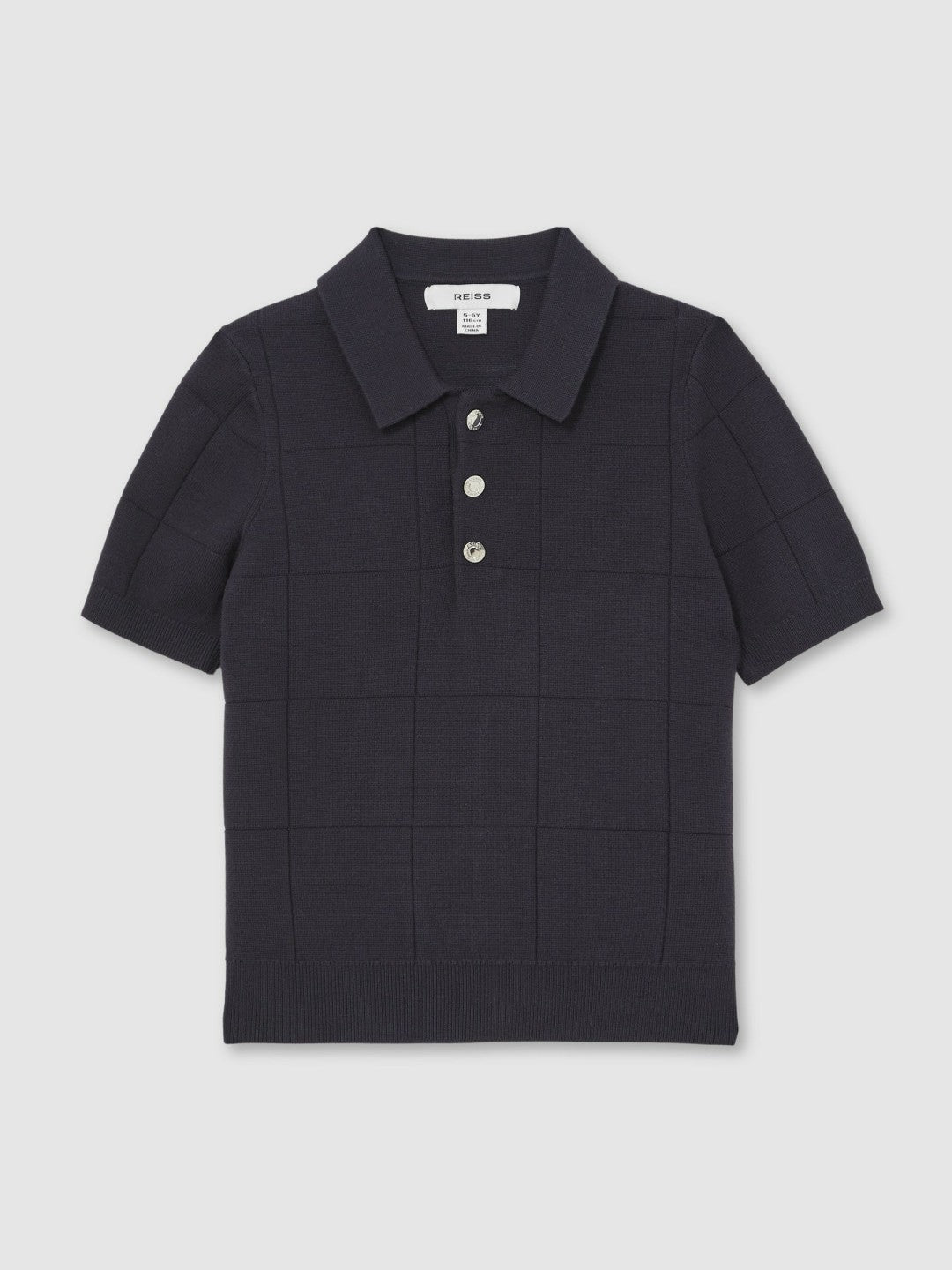 Reiss | 13-14 yrs Stitch-Detail Press-Stud Polo Shirt in Navy Blue
