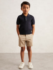 Reiss | 13-14 yrs Stitch-Detail Press-Stud Polo Shirt in Navy Blue