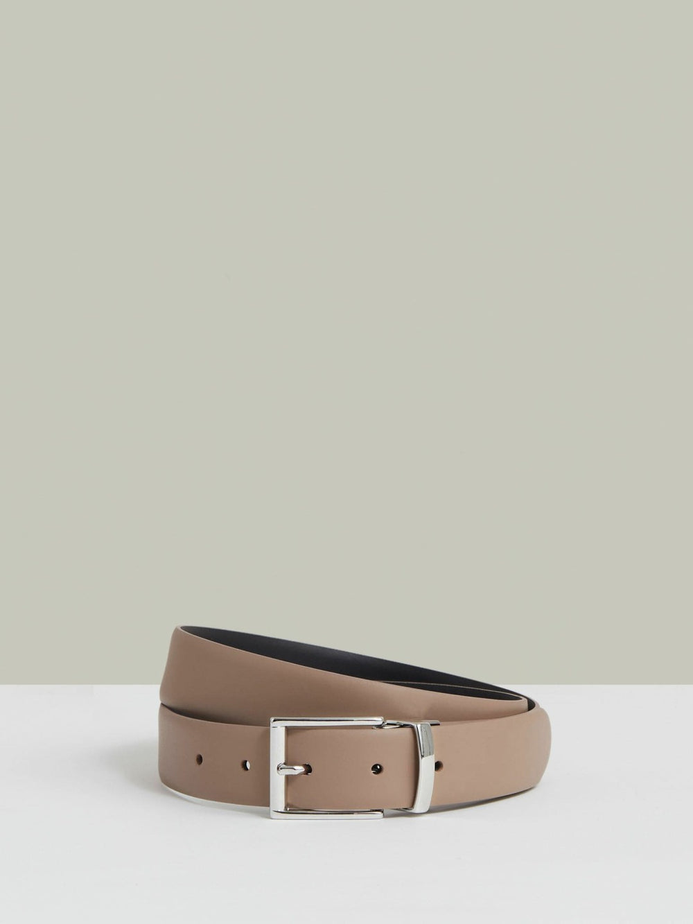 Reiss | Reversible Leather Belt in Dark Stone/Navy