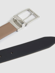 Reiss | Reversible Leather Belt in Dark Stone/Navy