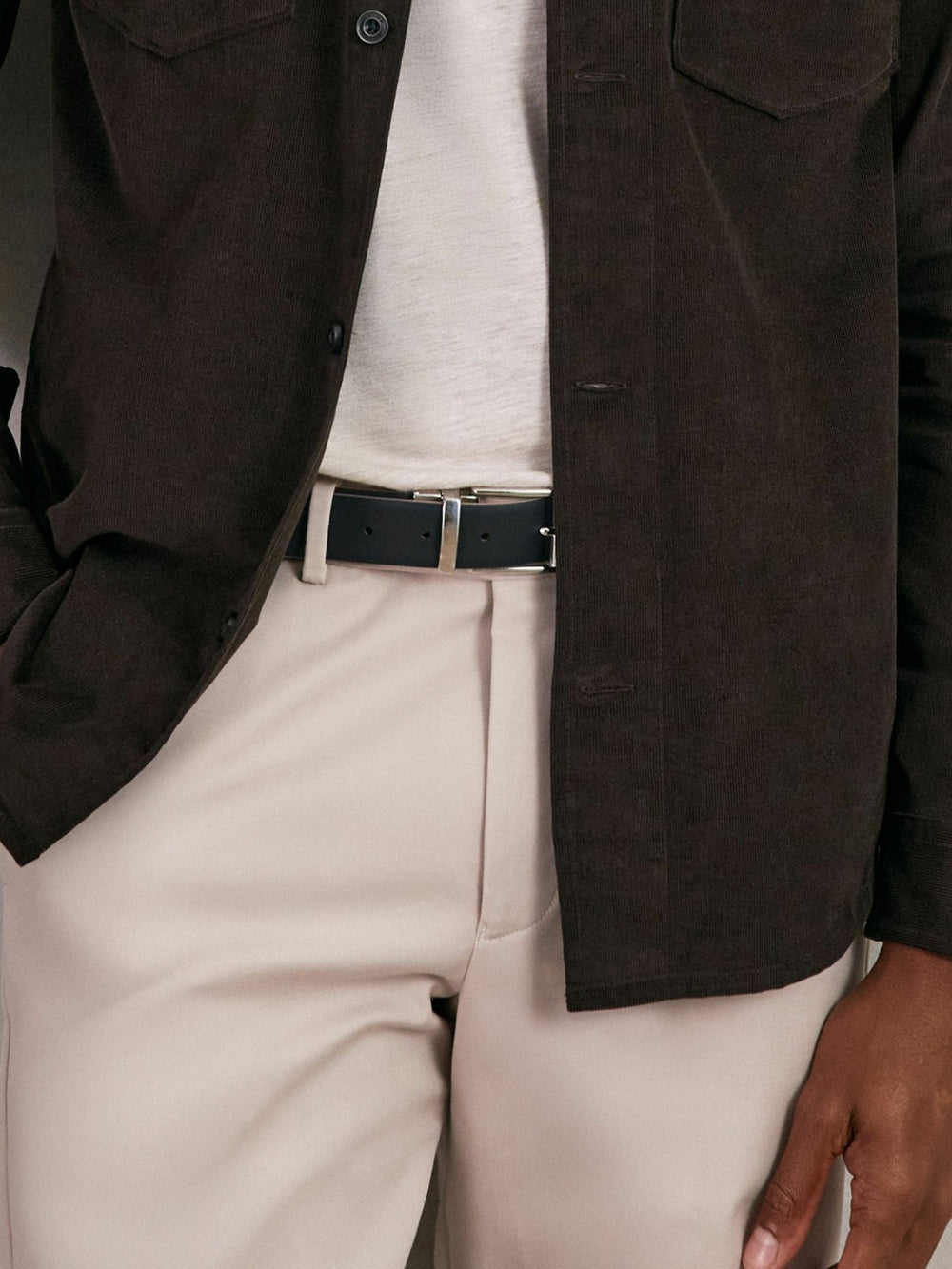 Reiss | Reversible Leather Belt in Dark Stone/Navy