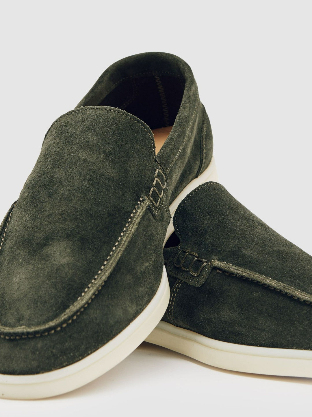 Reiss | Suede Slip-On Loafers in Forest Green