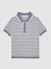 Reiss | 3-9 yrs Knitted Stripe Half-Zip Polo Shirt in Blue/White