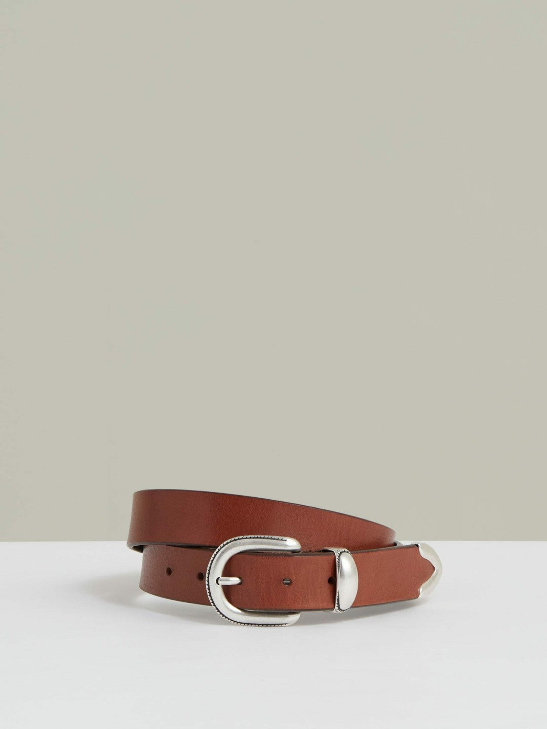 Reiss | Leather Western Belt in Tan Brown