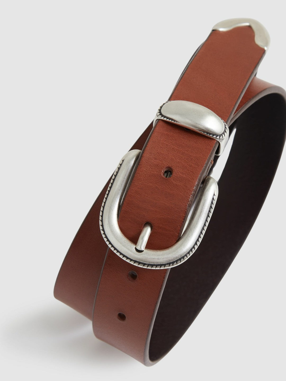 Reiss | Leather Western Belt in Tan Brown