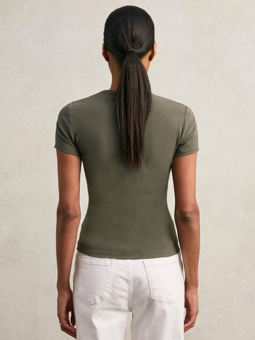 Reiss | Stretch Cotton V-Neck T-Shirt in Khaki Green