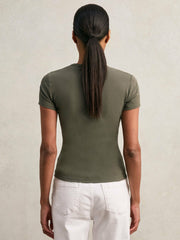 Reiss | Stretch Cotton V-Neck T-Shirt in Khaki Green