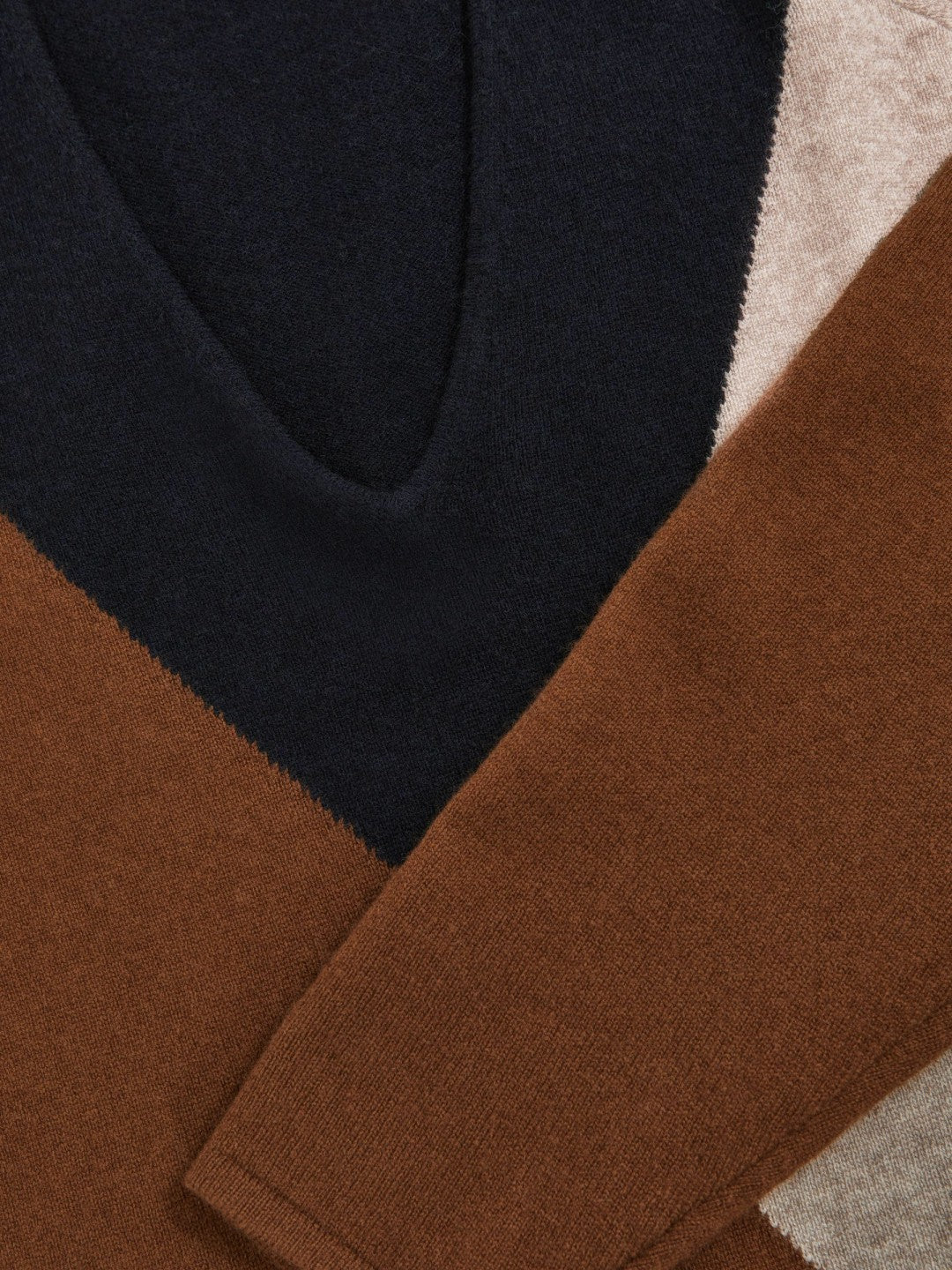 Reiss | Wool-Blend Colourblock Knit Jumper with Cashmere in Toffee Brown/Navy/Neutral