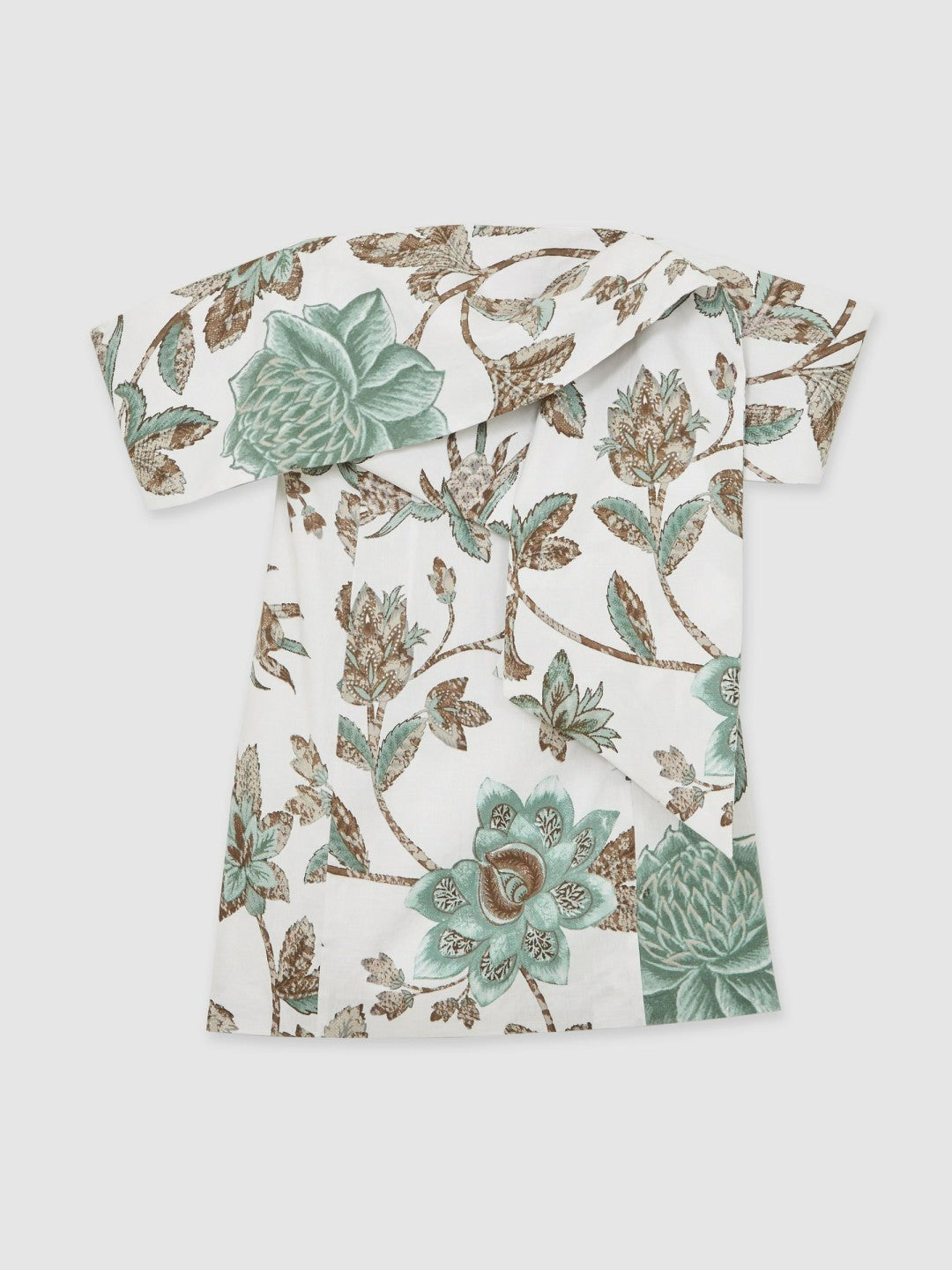 Reiss | Sculpted Off-Shoulder Floral Mini Dress Linen-Cotton in Ivory